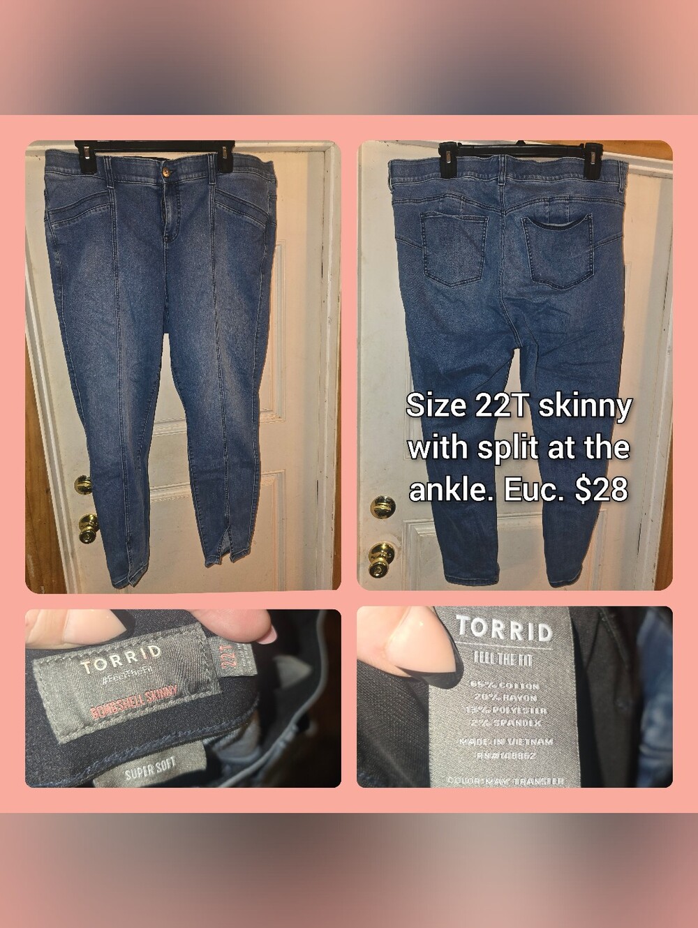 torrid Light Wash Blue Super Soft Skinny Jeans with Front Split Hem